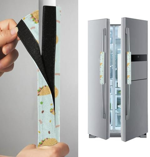 FRODOTGV Cartoon Tacos Mexican Refrigerator Handle Covers Set of 2 Washable Microwave Door Handle Cover Home Decor Keep Kitchen Appliances Clean Off Stains Dust for Stove Oven Microwave