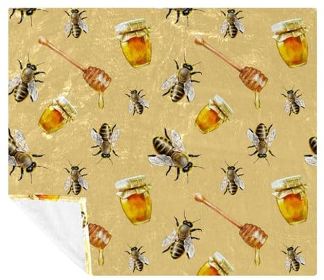 VAPOKF Watercolor Bees and Honey Jars Soft Cozy Throw Blanket for Adult and Kids, Lightweight Microfiber Fleece Blanket for Couch Bed Sofa Travel, 59x51