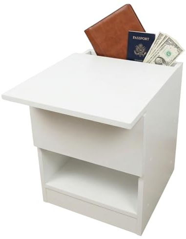 Commode Blanche Double Compartiment Secret Serrure NFC App Coffre-Fort Invisible Meuble camouflé Double Fond Push Open Table de Chevet sécurisée Meuble Espion Anti-effraction pour Argent