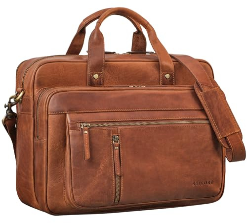 STILORD Ace Aktentasche Leder Herren Damen Groß Business Tasche Echtleder Vintage für Laptop 15,6 Zoll Umhängetasche Ledertasche für Arbeit Büro Uni Lehrer Farbe:mittel - braun