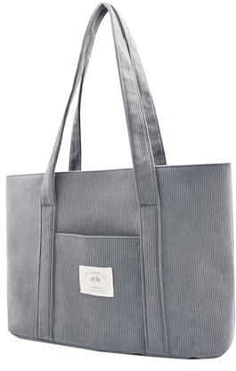 TeeYee Damen Kord Groß Handtasche Tote Bag Shopper mit Reißverschluss | Einfarbige Mehrfachtasche für Bücher,für Reisen,Alltag Tasche,Shopper für Schule,Handtasche für Arbeit,Einkaufstasche