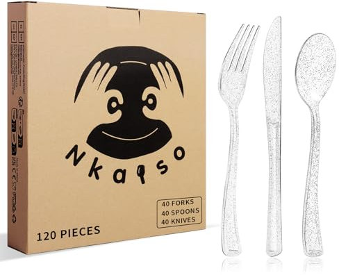 Nkaiso 120 Piece Silver Silverware Set, 40 Knives, Forks & Spoons, Reusable Tableware for Weddings, Parties & Events