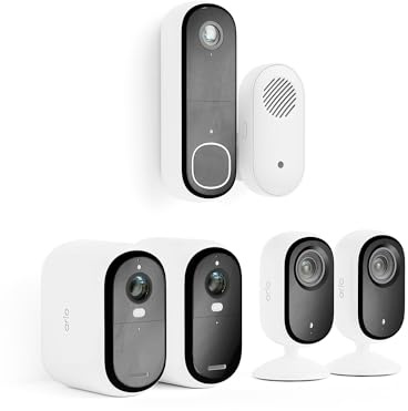 Arlo Full Home Security Kit - Secuirty Camera Outdoor x2, Video Doorbell Wireless & Chime, Indoor Camera x2 - Full HD, Night Vision, Light, Motion Sensor, Siren, 2-Way Audio, Secure Trial Period