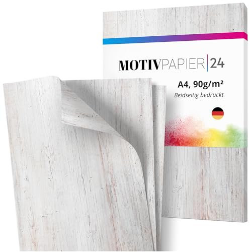 Einladungskarten Manufaktur Hamburg 60 Blatt Briefpapier Set beidseitig bedruckt Motivpapier Papier A4 Druckerpapier 90g/m² Holz Look hell grau beige edel Shabby Chic hölzern