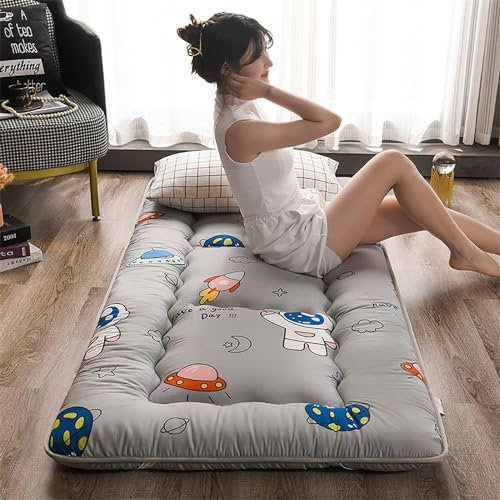 Futonmatratze – japanischer Futon, Rollmatratze, weiche, faltbare, tragbare Matratze, Tatami-Schlafmatte, Bodenliege, Gästebett, Schlafunterlage in voller Größe für Hausgäste, Camping und Reisen (D 9