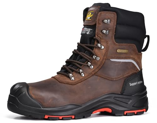 SAFETOE Herren wasserdichte Kuh Leder Sicherheitsstiefel 9552 Composite Toe Arbeitsstiefel Beständig gegen Heißkontakt Kaltisolierung Wärmeisolierung Antistatisch S7S SR CI HI FO HRO Größe EU 43