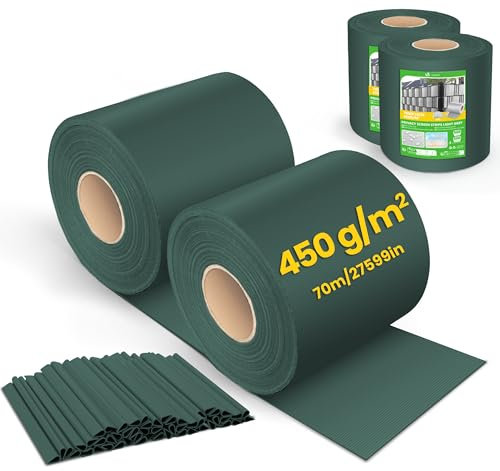 VOUNOT® Telo Frangivista in PVC per Recinzione Giardino, 19cm x 140m, 450 g/m², Strisce per Protezione della Privacy, Rotolo Frangivista con Clips di Fissaggio, Verde
