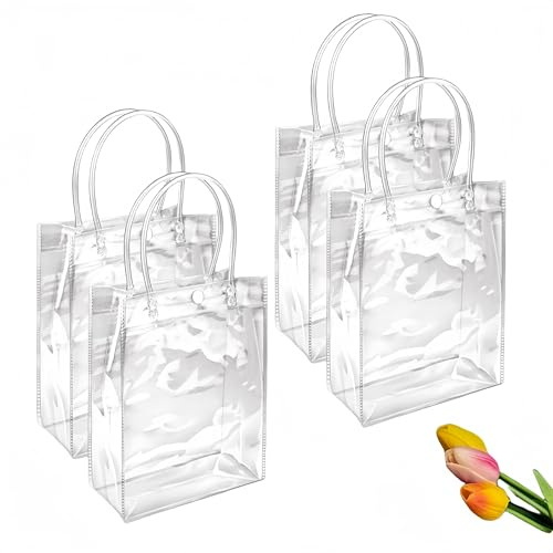 Geschenktüten Transparent, Wanfoou 15 Stück Wiederverwendbare Tragetaschen aus PVC, Klare Geschenktüte mit Griffen, Einzelhandelswaren-Geschenktüten, Kleine transparente