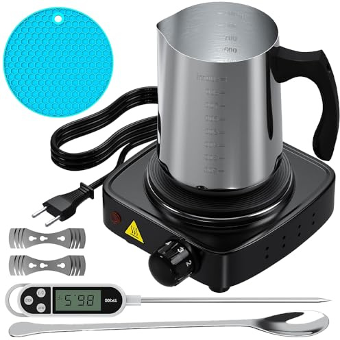 Afenau Kit Candele Fai Da Te, 900ml Pentolino per Cera Candele, Kit per Candele Fai Da Te, Set Candele Fai Da Te, Kit per la Produzione di Candele di Cera Fai Da Te per Adulti Principianti