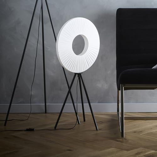 K LIVING Riley LED Table Lamp with Tripod Legs | Stylish Fabric Circle Head | Versatile Mid Floor or Console Table Lighting for Modern Homes