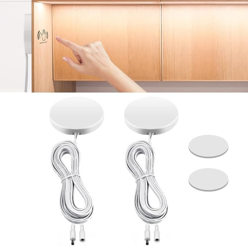 2 Stück LED Dimmer, Touch Sensor Dimmer Schalter Verdeckt 60W 12V-24V Sensorschalter für Lichtleiste, Durchdringt Holz Usw, keine Löcher Erforderlich (DC-Schnittstelle, Weiß)