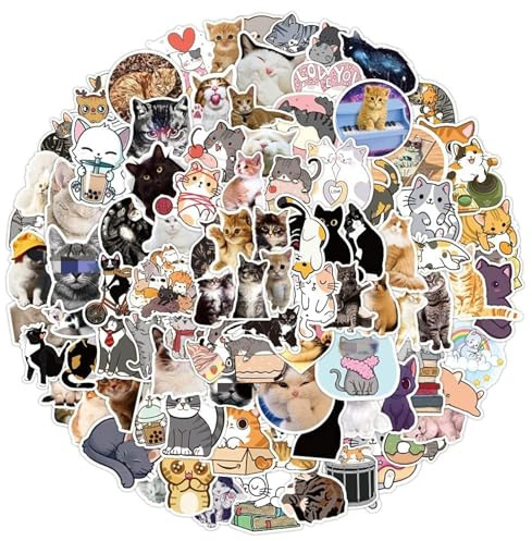 Kabwea 100 pieces of cute cat stickers, accessories for journaling, books and laptops, stickers, stickers Aesthetic, cat stickers
