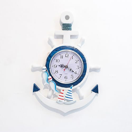 Beufee Ankeruhr, nautische Wanduhr, Strandwanduhr, Blaue und weiße Schiffsmodellierung, Marinestil, Küchenwanduhr, Heimwandation