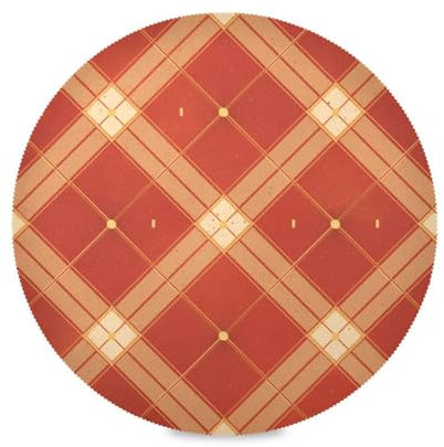 Chequer Pattern Red Gold round christmas placemats reusable placemats underplate mat place mat waterproof plastic placemats set of 6 15.4x15.4in