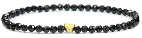 LAKADA Echtes Edelstein Armband mit facettierten 4mm Perlen und Edelstahlherz Heilstein Schutzstein Edelsteinarmband Glücksbringer Talisman Geschenk