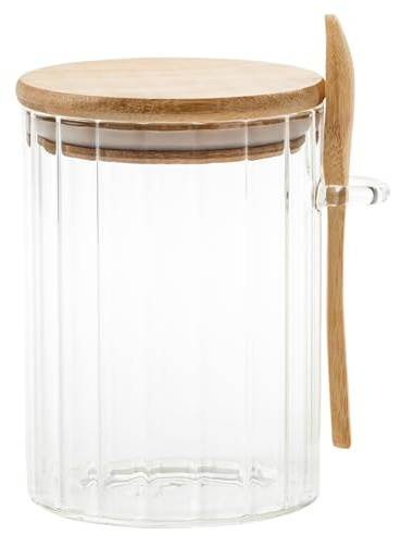 SAFRI Glass Jars with Wooden Lids & Spoons, Food Storage Airtight Container with Spoons for Overnight Oats, Salt Spice Tea Coffee Sugar Organizer Canisters (1 Pack)