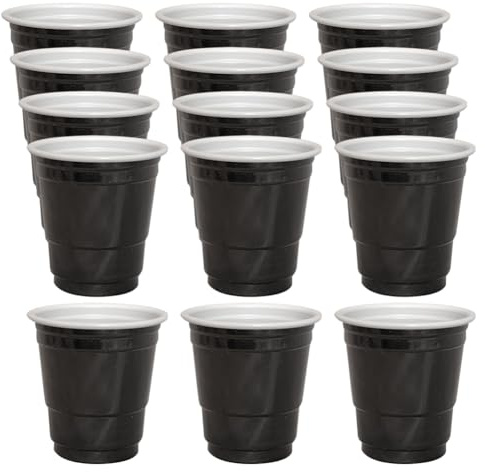 FSSTUD 80 Pcs 2oz Mini Plastic Shot Cups Jello Shot Glasses Small Beer Serving Cups Wedding Party Cups Sample Tasting Cups Cocktail Drinking Cups for Parties Events Black
