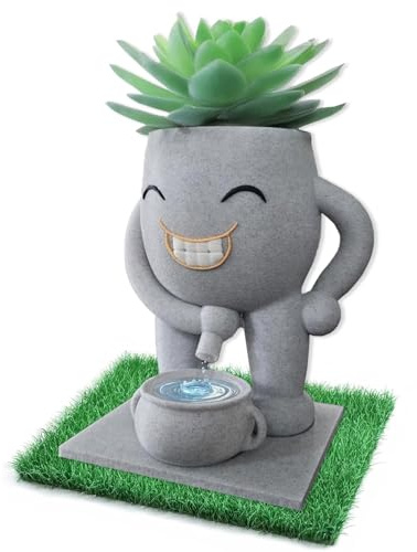 Mivi Collection Funny Succulent Planter, Head Planter Plant Pot with Drainage Bowl, Hilarious Housewarming Gag Gift for Plant Lovers, Office Desk & Home Decor, Indoor & Outdoor Use