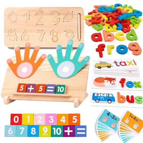 Montessori Math & Spelling Learning Toys for Kids 3+ Years -Wooden Number Counting Blocks, ABC Letter Matching Game, Math Manipulatives, Preschool Educational Toys, Homeschool Supplies, Gift for Kids
