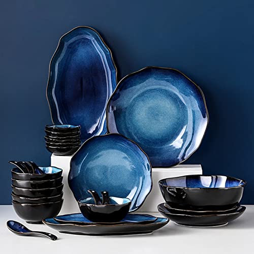 SGKOMN Service de Table 23 pièces, Service de Table en Porcelaine avec Bols à céréales, Assiettes Plates, Assiettes à Dessert et Assiettes Creuses, Service de Table en grè