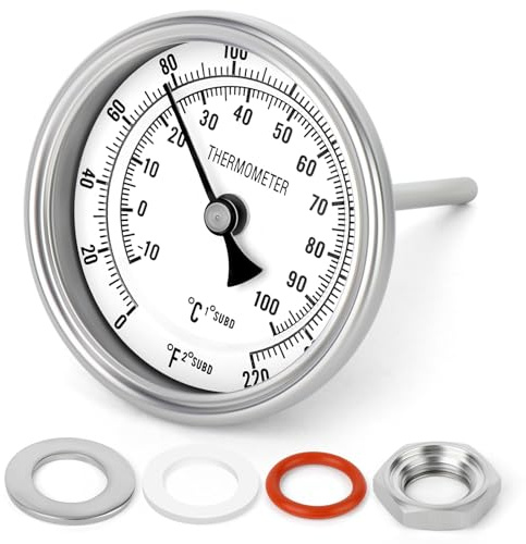 MEANLIN MEASURE 1/2 BSP Bimetal Thermometer for hot Water, boilers, and Pipes，3.3 Dial, 3 Stainless steel Stem，Temperature Range -10-100℃/0-220℉, Accuracy 2%,Center Back Mount