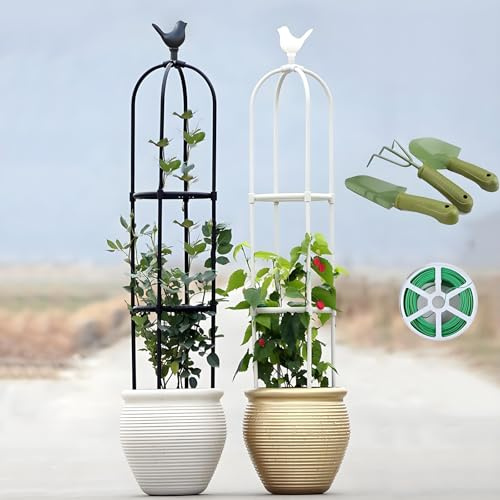 Treillis Obélisque de Jardin Colonne Rosier, Intérieur Extérieur Tour en Acier, Supports Tuteur en Métal pour Plantes D'extérieur Telles Que Fleurs Tomates(Black,D40xH85CM)