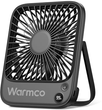 Warmco Portable Travel Fan 5000mAh 1 PCS,Ultra-thin Rechargeable Battery Operated Small Desk Fan, Quiet 4-Speed Personal Fans with 180° Tilt for Office, Camping, Cruise, Outdoor Black