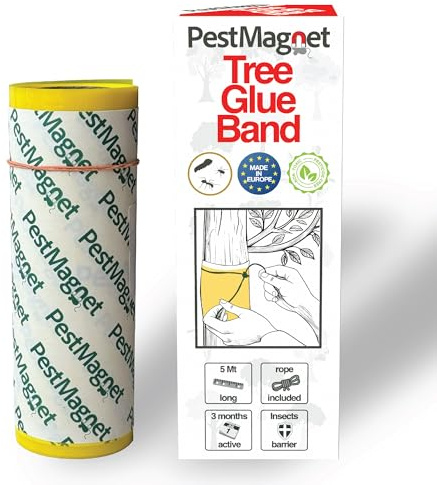 Leimring für Bäume 5m –GELB– baumleimring, Insektenfalle gegen kriechende Insekten, Ameisen und Raupen – Ungiftig, Wasserfest – Klebeband für Obstbäume, Kirschbäume und Garten – Einfach anzubringen