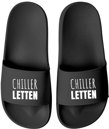 MoonWorks® Badeschlappen Chiller-Lettem Badelatschen Unisex Spruch Lustig Relax Herren Damen Badeschuhe Urlaub Gadget