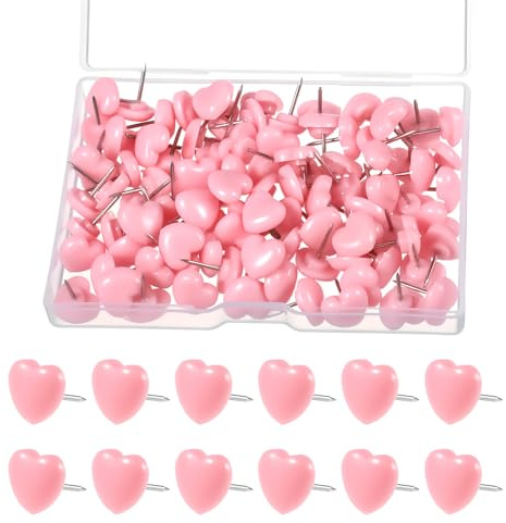 Lnngub 100 Stück Herzförmige Reißzwecken, 1,2 cm Hellrosa Herzförmige Pinnnadeln aus Kunststoff Niedliche Dekorative Pinnnadeln für Poster, Fotos, Postkarten, Karten, Pinnwände, Korktafeln