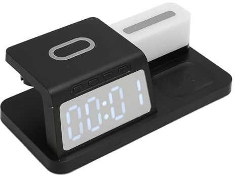 Réveil du Chargeur sans Fil Multifonctionnel avec Affichage LED Réglable pour la compatibilité de Chargement des écouteurs de la Montre Téléphonique (BLACK)