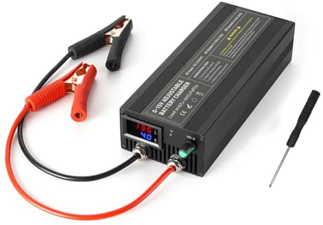 Fangxuee Chargeur Lifepo4 60A 0-15V Chargeur de Batterie Chargeur de Batterie au Lithium à Charge pour Voiture Adaptateur Haute Puissance 12,6V Prise UE