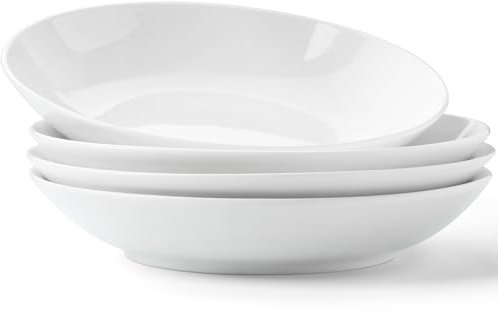OniAnt Bone China Pasta Bowls Set of 4, 23.5oz Soup Bowls White Salad Bowl, 8 inch Pasta Bowls Lightweight Wide Shallow Kitchen Plates for Serving Dinner - Microwave Dishwasher Safe, Kitchen Gifts
