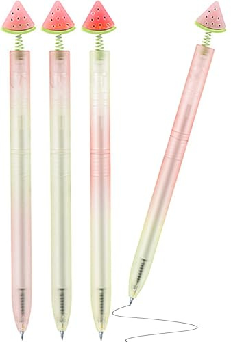 Retractable Rollerball Pen Twist Black Gel Ink Pens 0.5mm 3D Watermelon Decoration Changes Colors Under UV Light Quick-Drying Smooth Writing - Pack of 4