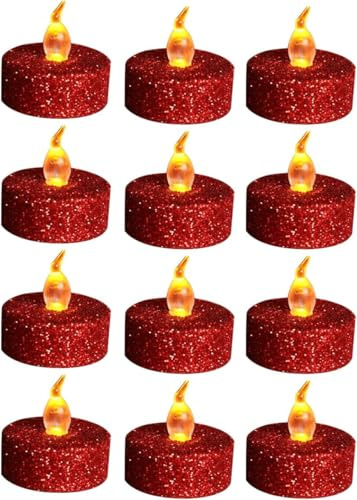 wisdom line Velas LED calentador de plato, paquete de 8,sin llama, 200 horas de autonomía, 1,4 x 1,4 cm, pila CR2032, para decoración de Navidad, San Valentín, boda, mesa (Rojo y dorado)