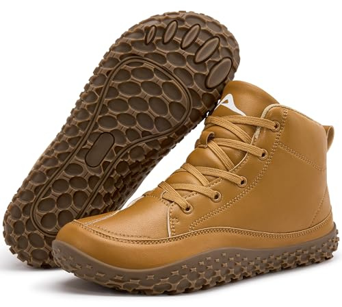 HARENCE Mens Wide Toe Barefoot Boots with Zero Drop Sole for Outdoor Camping Hiking Walking Non-Slip Waterproof