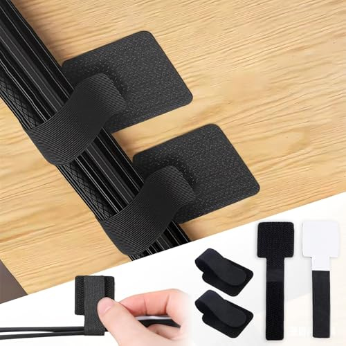80 Pcs Under Desk Cable Management Self Adhesive Under Desk Cable Tidy Adjustable Hook and Loop Ties Reusable Wire Management Hider for Wires Home and Office (Black)