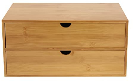 Bambus Schreibtisch Organizer, Mini Tischorganizer Schreibtischbox, Aufbewahrungsbox, mit 2 Schubladen, für Büro, Home Office, Schminkplatz Badezimmer