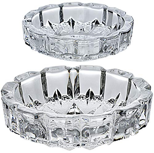 Posacenere in vetro pesante, confezione da 2, 18,8 cm + 11,7 cm, per la decorazione della casa e regalo per la festa del papà, set di posacenere rotondo in vetro