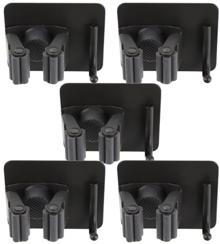 FIXOSHEE Soporte de Pared para Trapeadores sin Perforación Gancho Resistente Pinza de Plástico Duradera Paquete de 5 Unidades en Color Gris Oscuro Adecuado para Baño Cocina y