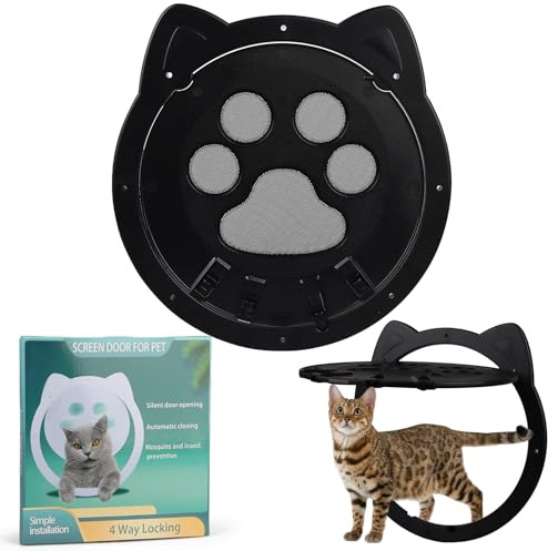 Katzenklappe für Fliegengitter, Katzentür für FensterKatzenklappe Innentür Aussentür Hundeklappe, K-atzentür für Fliegengitter mit Magnet und Schloss Katzentür (Schwarz)