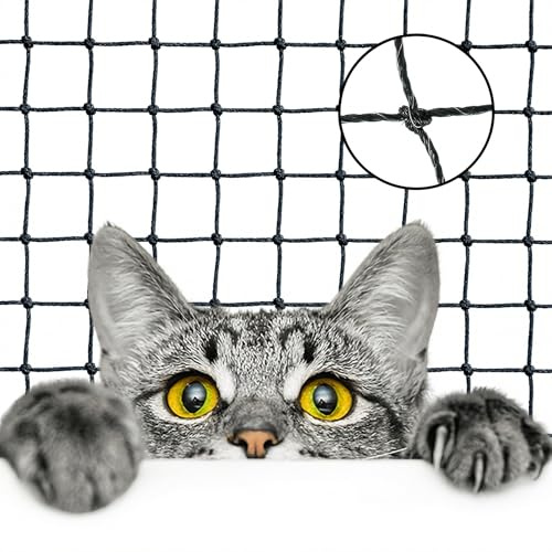 KONZEPT Katzennetz für Balkon 6x3m – Drahtverstärktes Balkonnetz für Katzen mit 3 x 3 cm Maschenweite, Biss- & Kratzfest, wetterbeständig, Schwarz