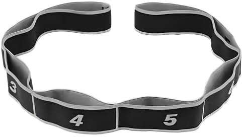 WUMZIRA Yoga Band mit 8 Schlaufen, Dehnungsband für Stretching & Flexibilität, Fitnessband mit Schlaufen Grau, Elastikband für Yoga, Pilates, Tanz & Gymnastik, Hochwertiges Stretching Band