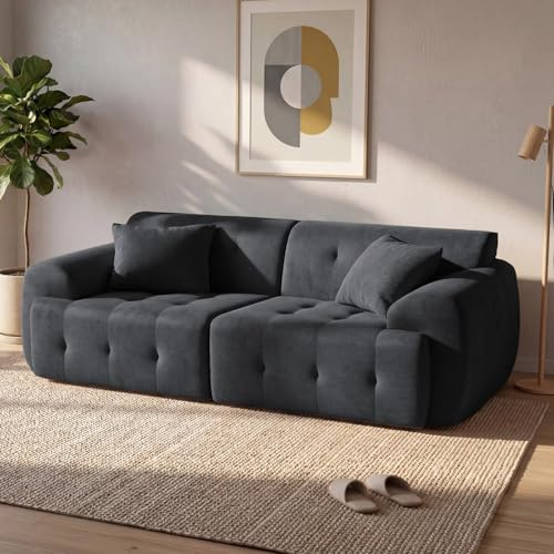COMHOMA Sofa 2 Sitzer, 180 x 86 x 40 cm Bodensofa, Couch mit Rückenlehne, Kissen und Armlehne, Modernes Stoffsofa für Wohnzimmer, Wohnung, Büro, Keine Montage, Dunkelgrau