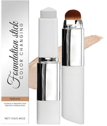 2 in 1 Multifunktionaler Foundation Stick,Foundation Stick mit Pinsel,Color Changing Foundation Stick mit LSF 15,Automatische Farbanpassung,Zweiseitiges,Glow Schwereloses,Für Alle Hauttypen