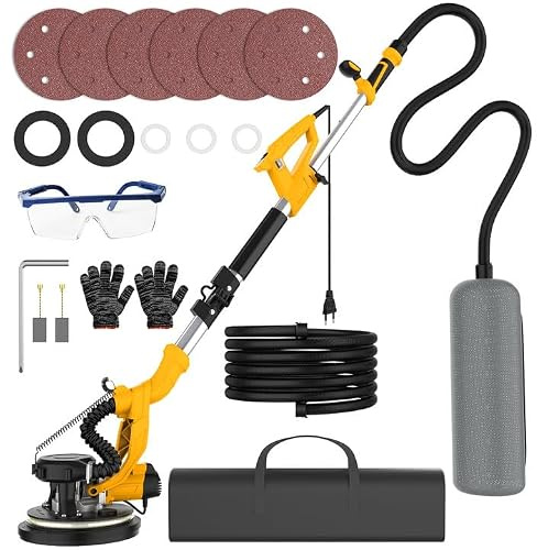 Ponceuse Girafe 950W,Système de vidange automatique & vitesse à 9 niveaux,Machine De Ponçage De Plâtre,Barre Lumineuse LED,Poignée Télescopique,Livrée avec 6 Disques Abrasifs