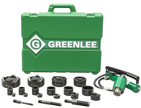 Greenlee 7310SB 11-Ton Hydraulic Knockout Punch Kit with Hand Pump, Ram, 1/2 to 4 Slug-Buster Punches, Dies, and Hydraulic Draw Studs, Electrical Conduit Hole Cutter Kit