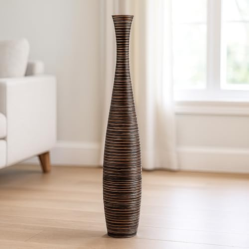 Leewadee Jarrón de Suelo Grande 65 cm Madera de Mango Pampa & Flores Secas | Jarrón Deco para Salón, para Ramas & Hierbas Secas. Más resistente que la Cerámica, sin Agua. Boho