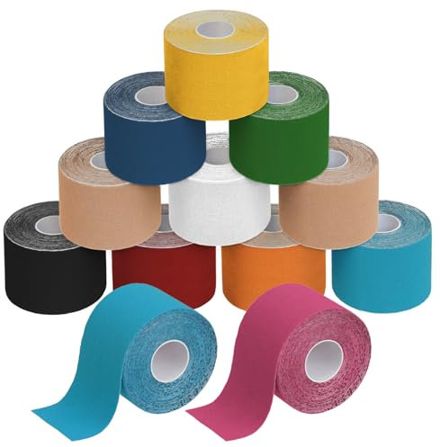 ALPIDEX Kinesiologie Tape 1/3/ 6/12 Rollen Viele Farben 5 m x 5 cm Anwendungsbroschüre Elastisch Wasserfest Hautfreundlich Physio Muskel Tape Set, Farbe:bunt, Menge:12 Rollen