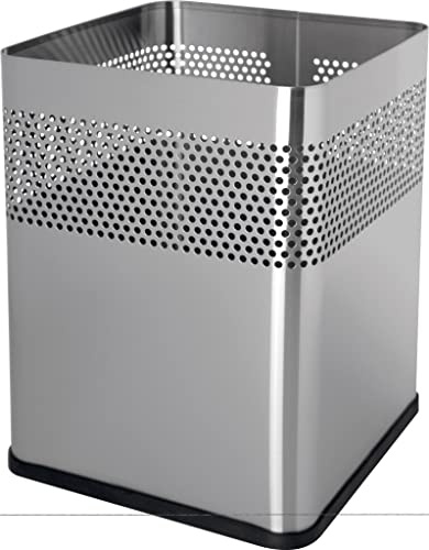 helit H2515900 - Corbeille à papier carrée 18 L argent | Poubelle avec motif perforé pour le bureau, le télétravail et la réception